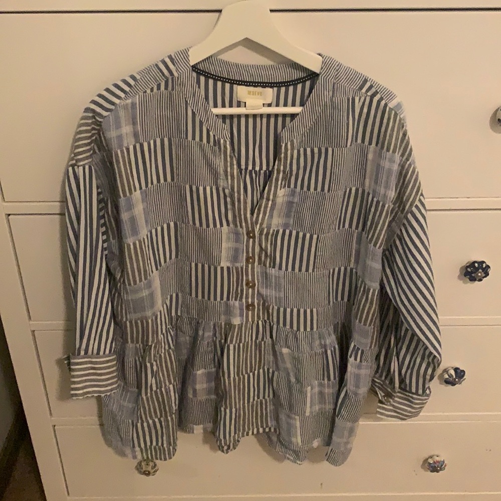 Anthropologie blue and white tunic